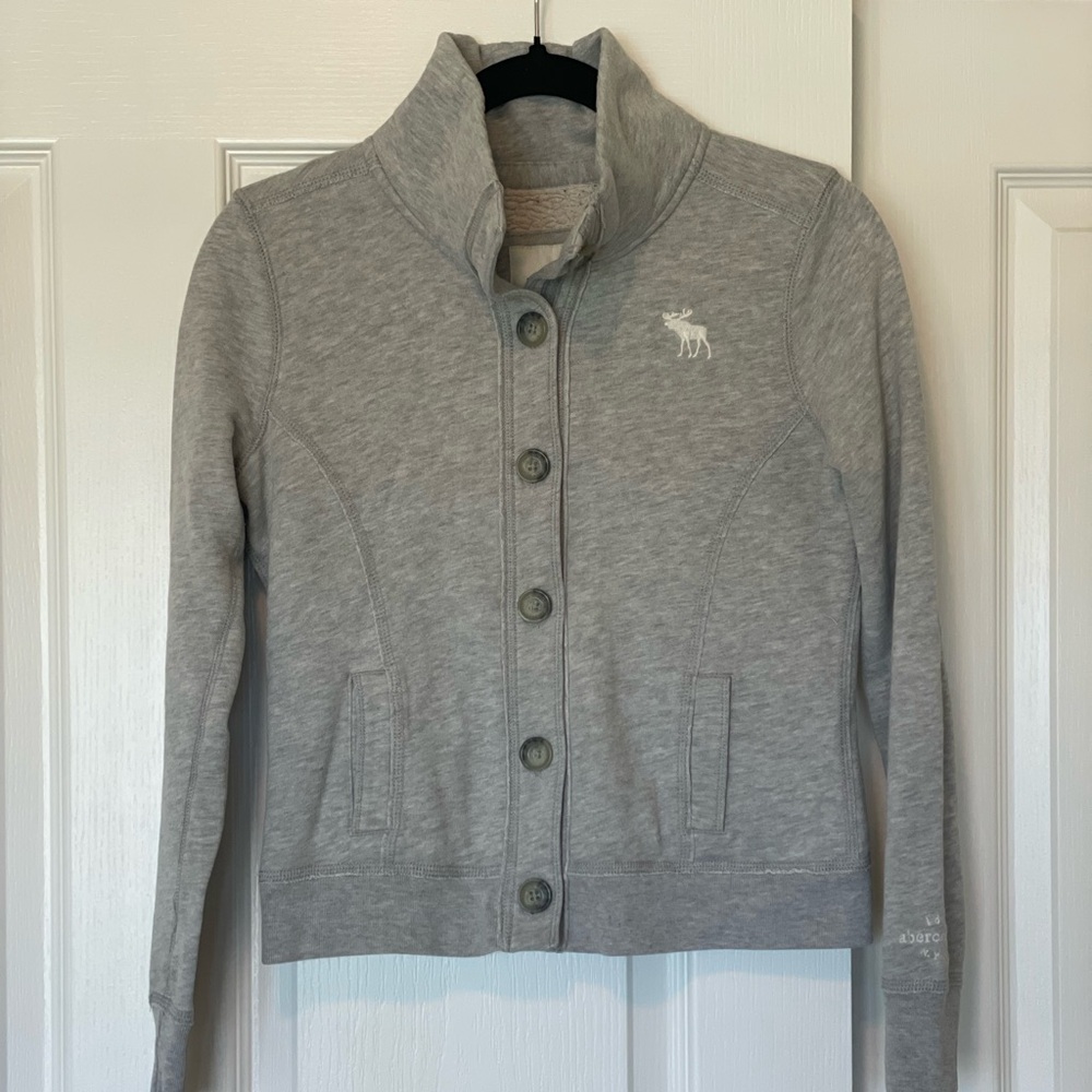 Abercrombie & Fitch Cream and Gray Sherpa Jacket